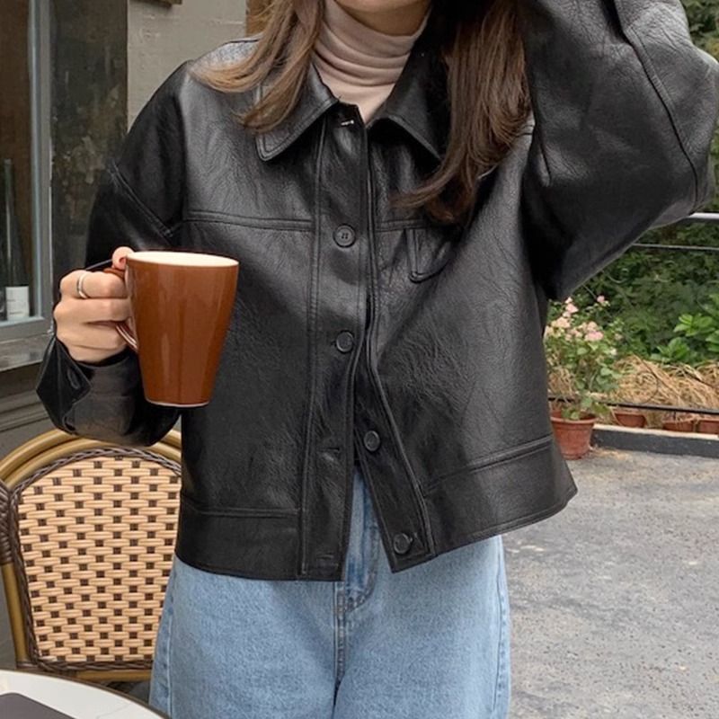 Brown Leather Coat Women's PU