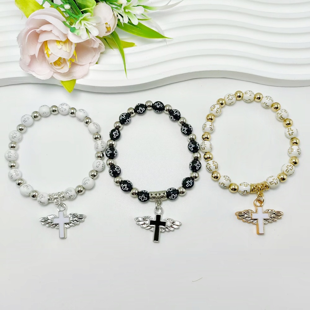Rosary Bracelet Bronzing Acrylic Cross Bead