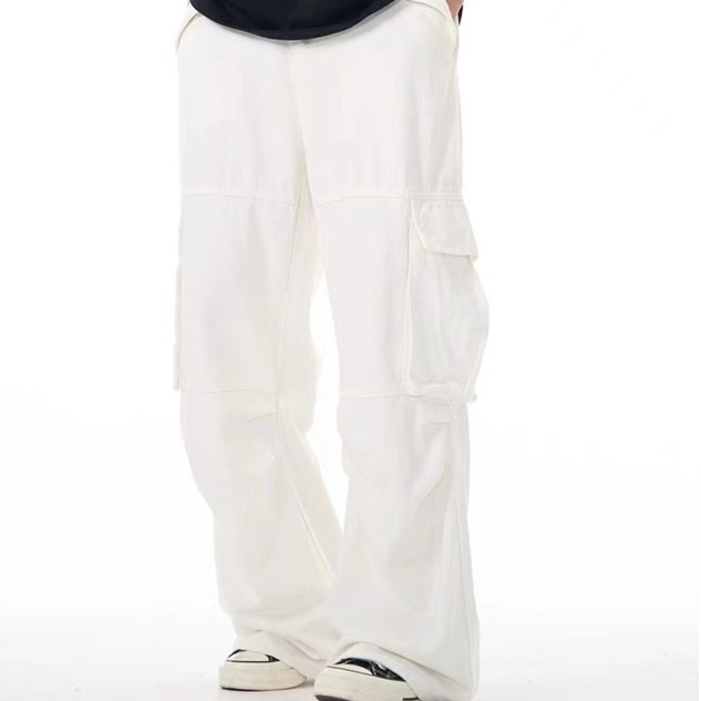 White Casual Three-dimensional Pocket Straight Summer New Loose Flared