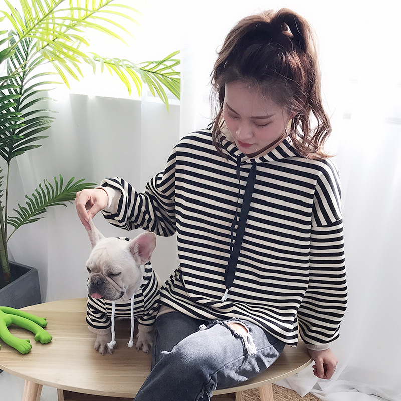 Autumn And Winter Plush Dog Clothing Hooded Pet Parent-child Striped