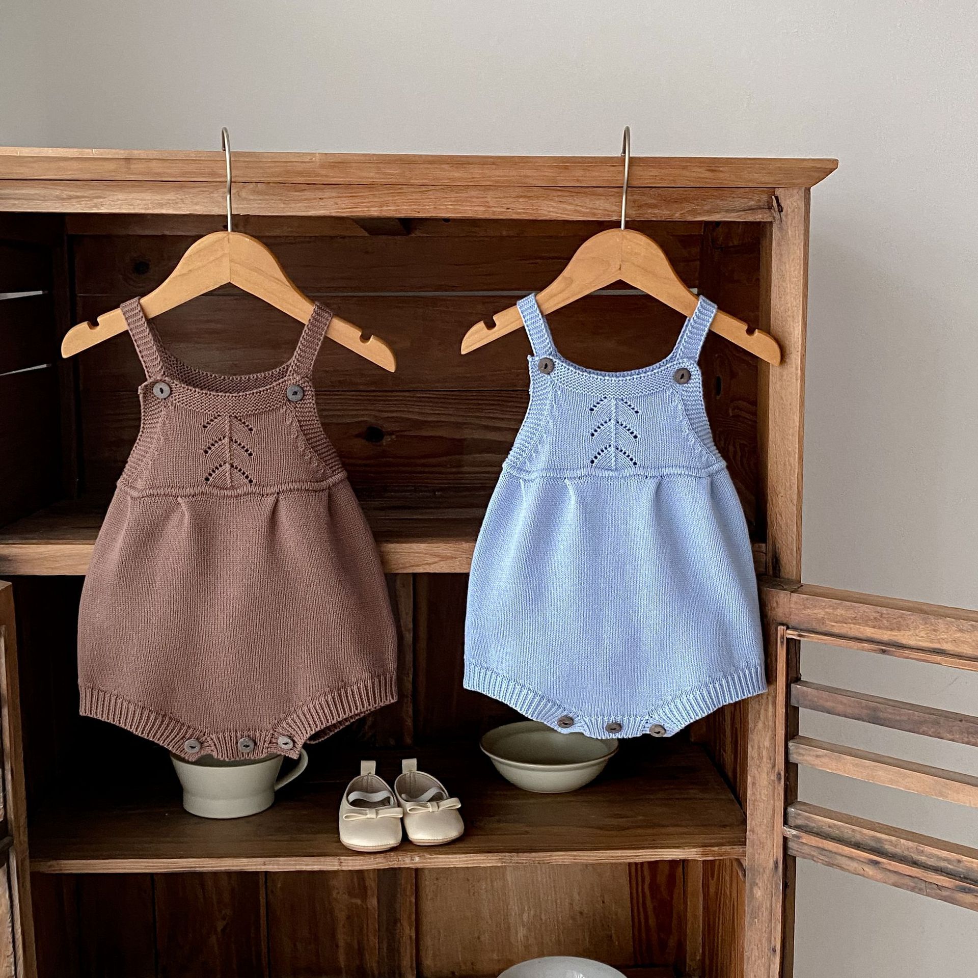 Girls' Spring And Autumn Knitted Romper