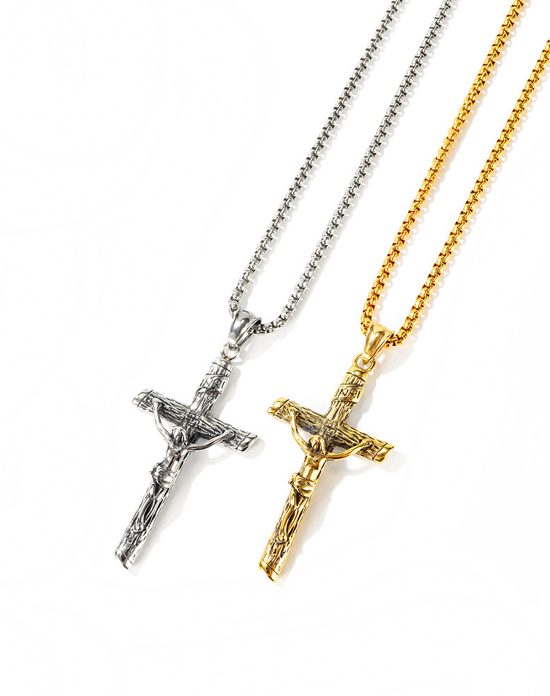 Christian Jesus Cross Pendant Religion Classic Mens Titanium Steel
