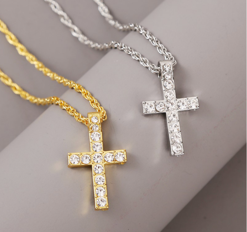 Cross Pendant Necklaces For Women Men Punk Hiphop Rope Chain On Neck