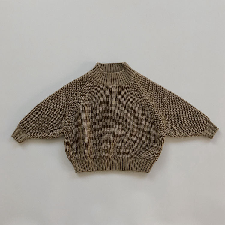 Children's Padded Pullover Sweater Retro Thick Line Half High Neck For