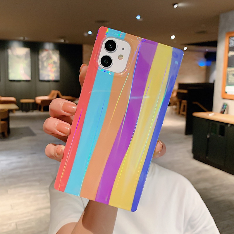 Compatible With Apple Square Rainbow Iphone12 Mobile Phone Case