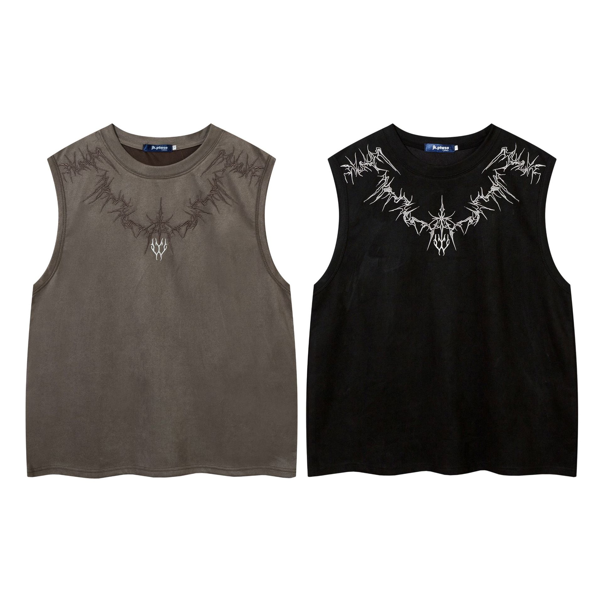 Leather Embroidered Vest Men's Personality Loose Casual Top