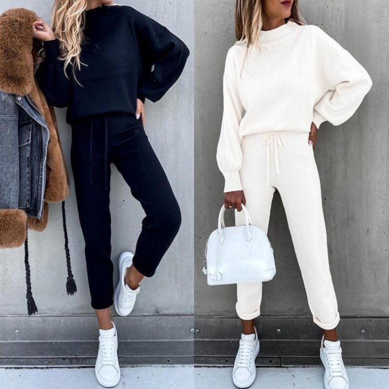 Turtleneck Casual Solid Color Hoodie Suit
