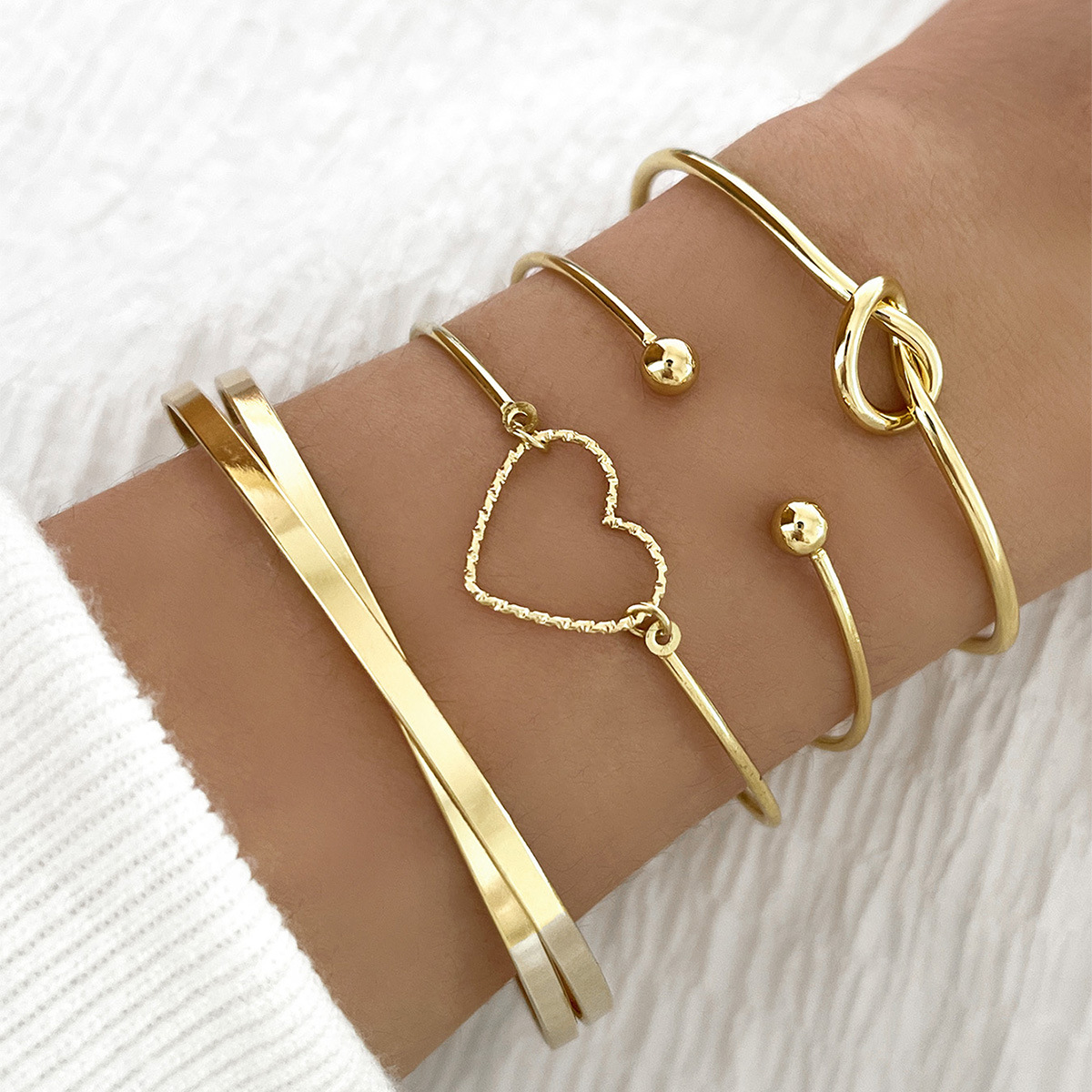 Vintage Gold Crystal Heart Letter Love Bangle Bracelet For Women Fashion