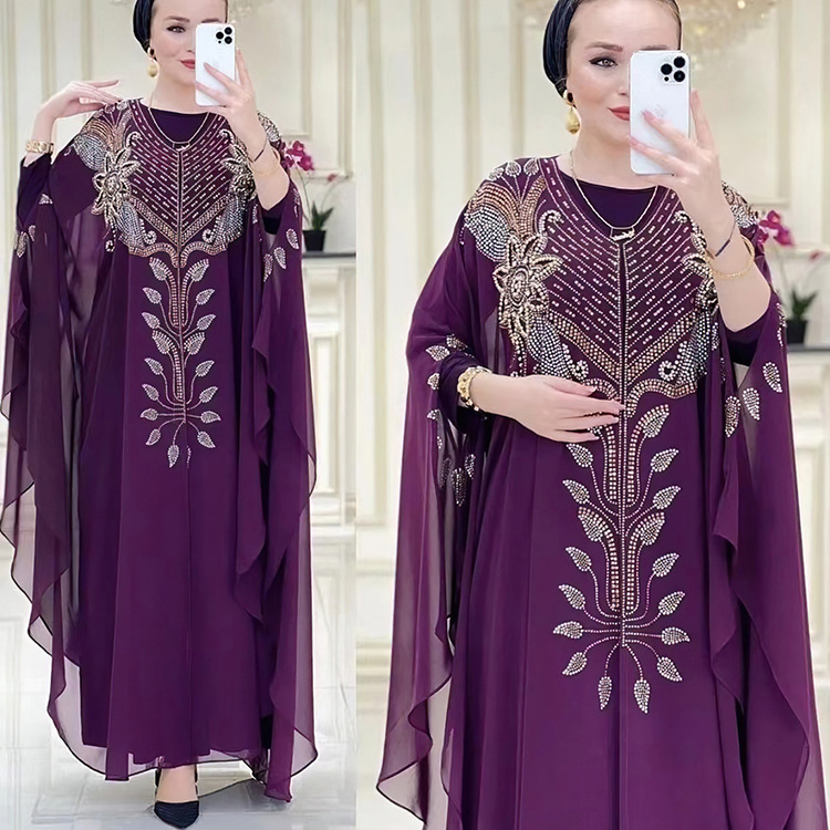 Dress Chiffon Heavy Embroidery Drilling Robe