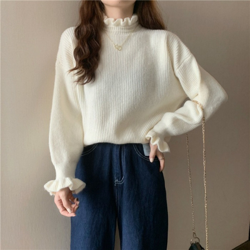 Red Wooden Ear Half Turtleneck High-grade Sweater