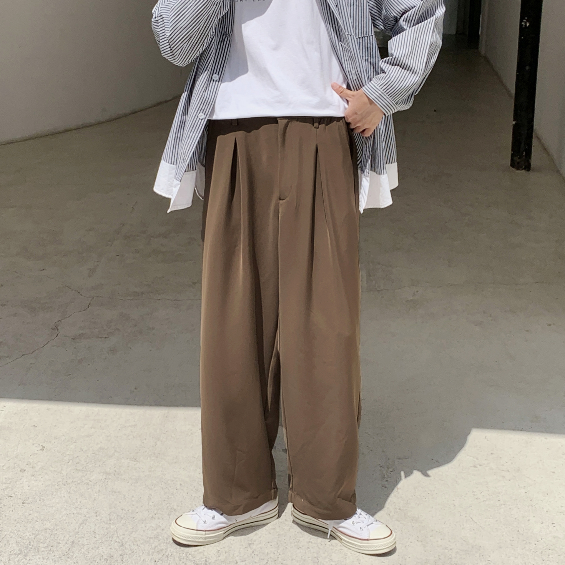 Summer Wide Leg Loose Cropped Trousers Suit Pants Thin
