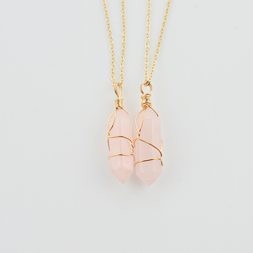 Geometric Hexagonal Column Quartz Necklace Pendant Natural Stone Bullet