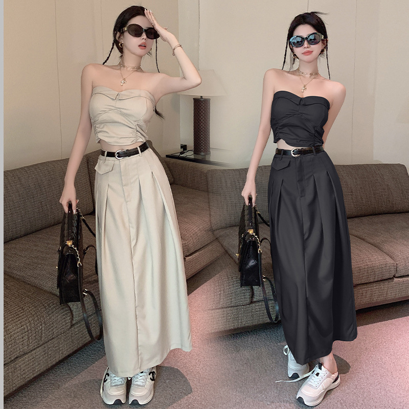 Women's Design Sense Slimming High Waist With Belt Long Skirt Tube Top