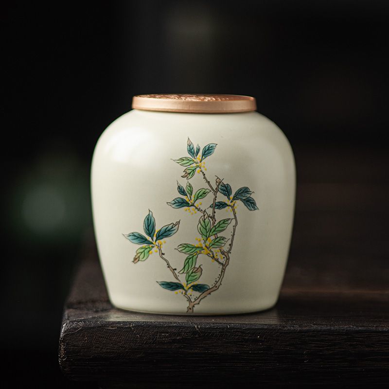 Metal Cover Non-woven Fabric Breathable Small Tea Leaf Jar Ceramic