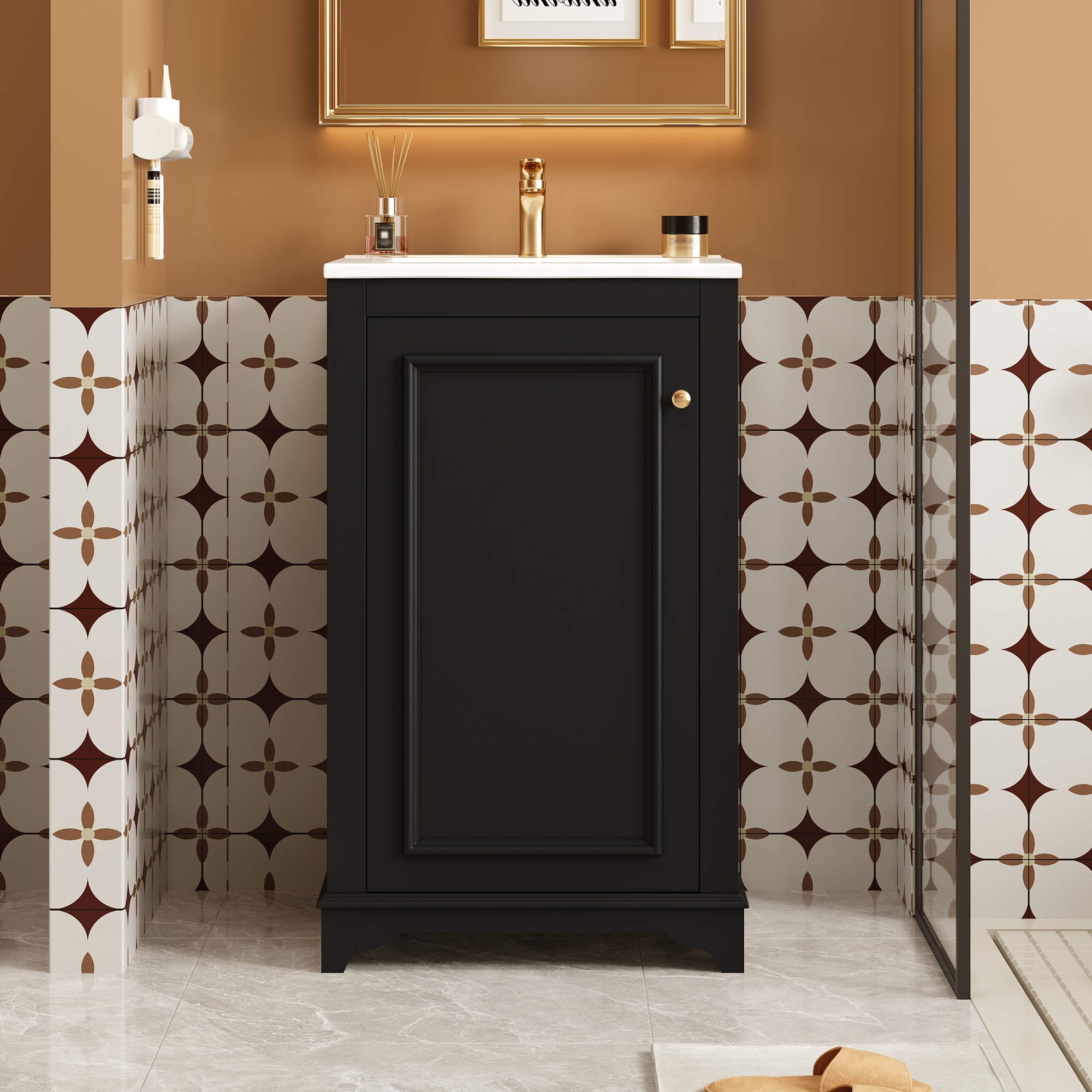 20-inch Bathroom Vanity With Ceramic Sink Freestanding Single Set Soft