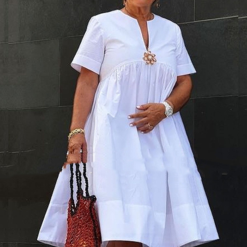 V-neck Simplicity Solid Color Casual Dress