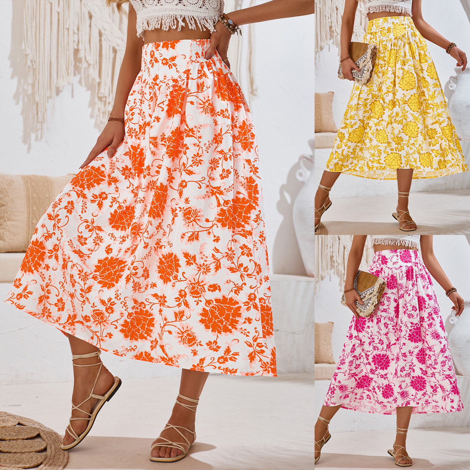 European And American Print Casual Waist Tight Fresh Air Skirt