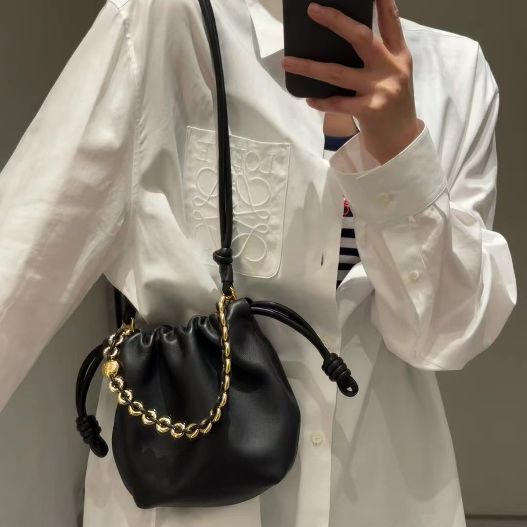 Chinese Style Crossbody Women's Bag Cowhide Lucky Drawstring Clouds