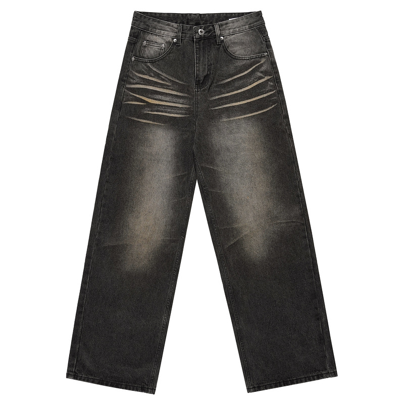 Retro Washed Wide Leg Mopping Draping High Street Long Jeans
