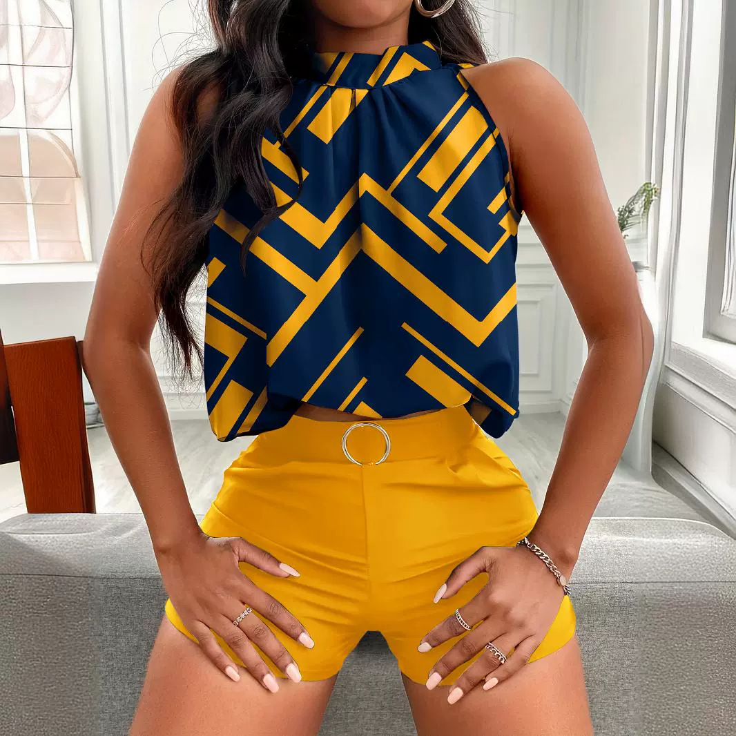 Amazon New Selling Printed Sleeveless Top Pants Suit