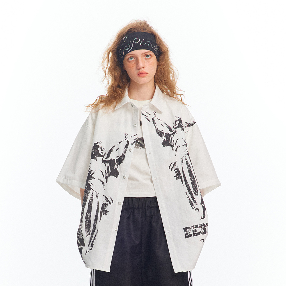 Black And White Printed Casual Shirt For Men
