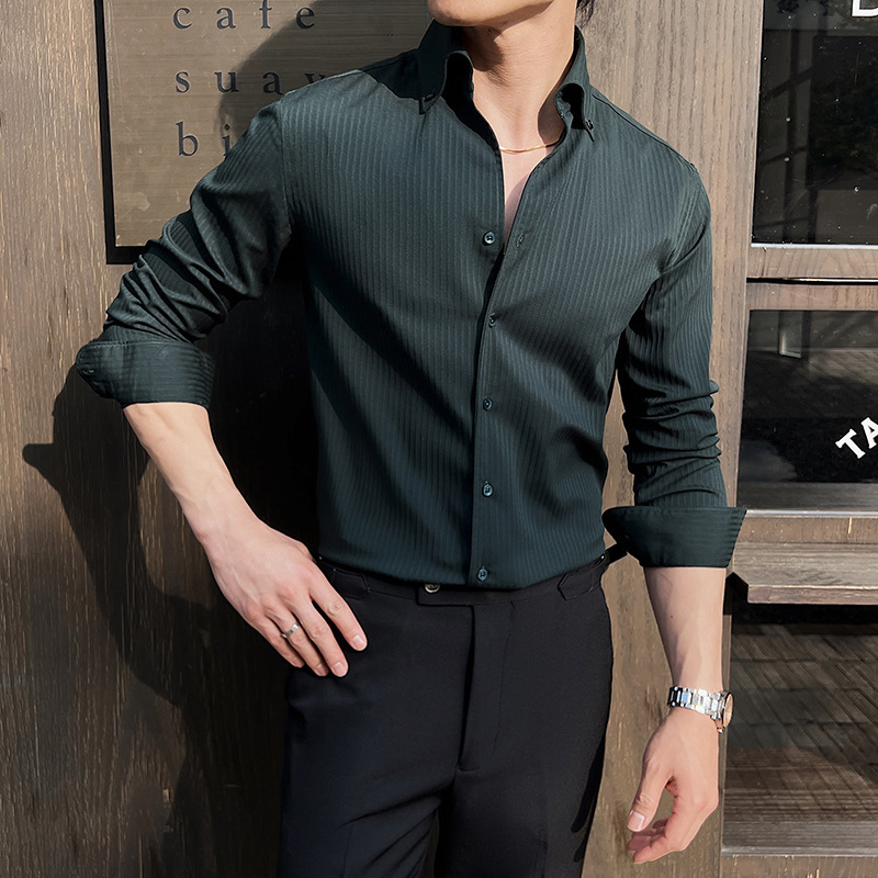 Men's Dark Stripes V-neck Long Sleeve Shirt