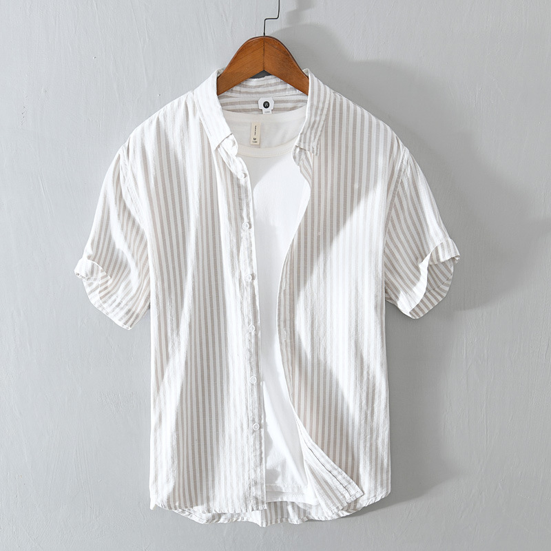 Casual Large Size Non-iron Processing Cotton Cardigan Short-sleeved