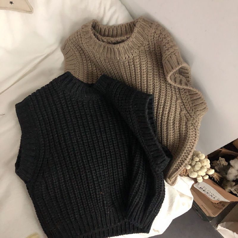 Children's Thick Stripe Thickened Wool Vest Pullover Sweater For Boys