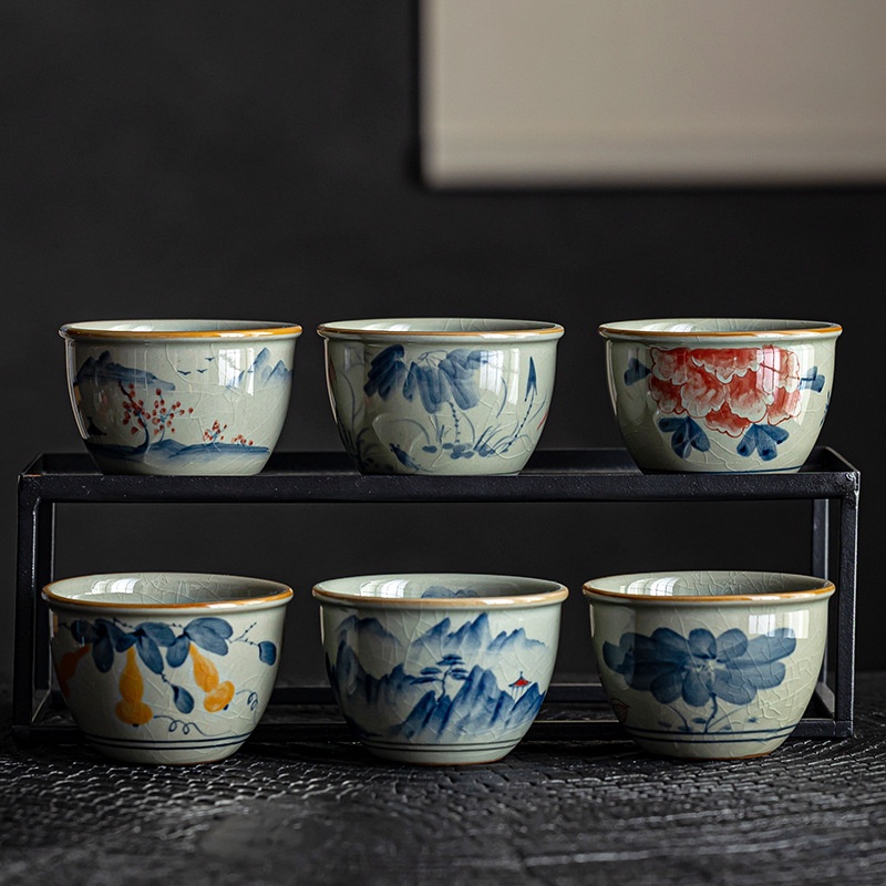 Blue And White Old Clay Hand Painted Master Cup Antique Ceramics Tea