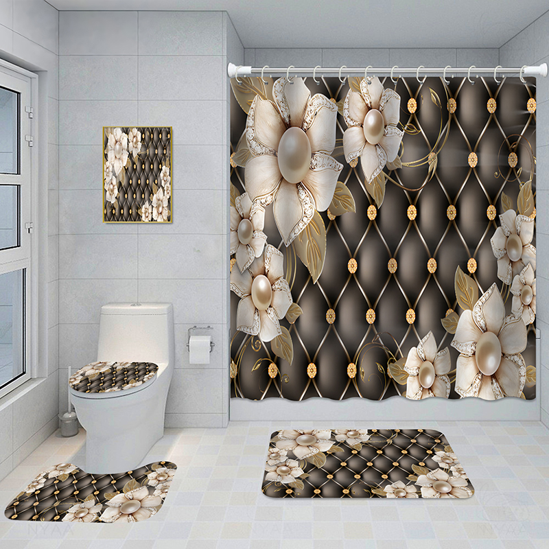 Bathroom Five-piece Set Shower Curtain Three-piece Mat Aluminum Alloy