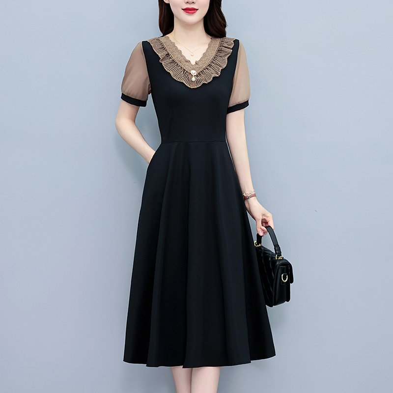 False Two-piece Suit Slim-fit Slimming Mid-length Plus Size Short-sleeve