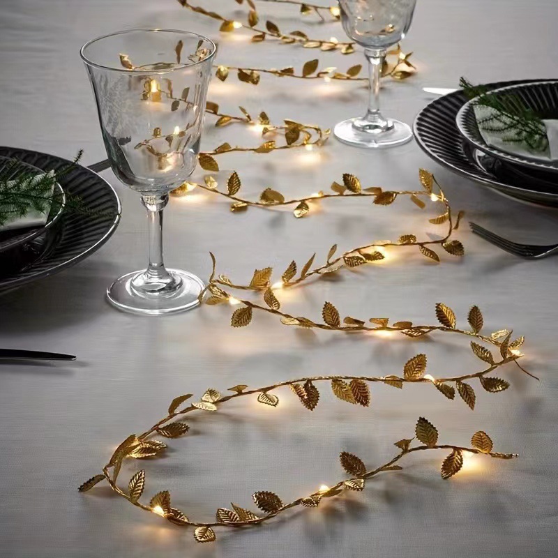 LED Simulation Gold And Silver Color Leaves Lighting Chain Rattan