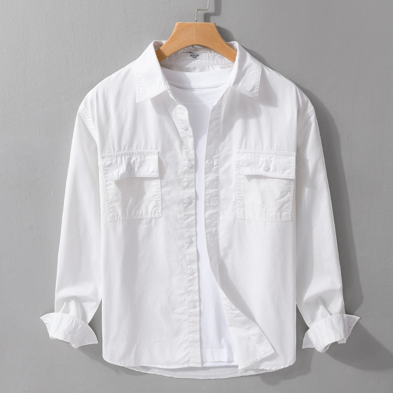 Leisure Cargo Shirt Men's Solid Color Polo Collar