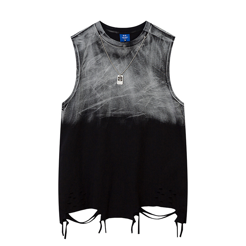 Tie-dye Gradient Ripped Necklace Vest For Men