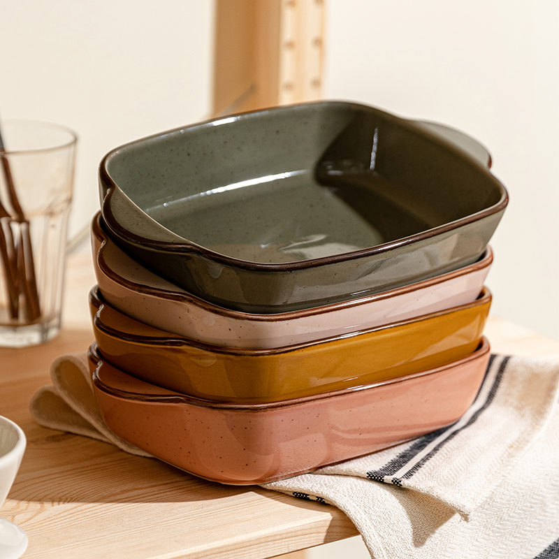 Baked Rice Tray Ceramic Baking Bowl With Two Ears Household Microwave