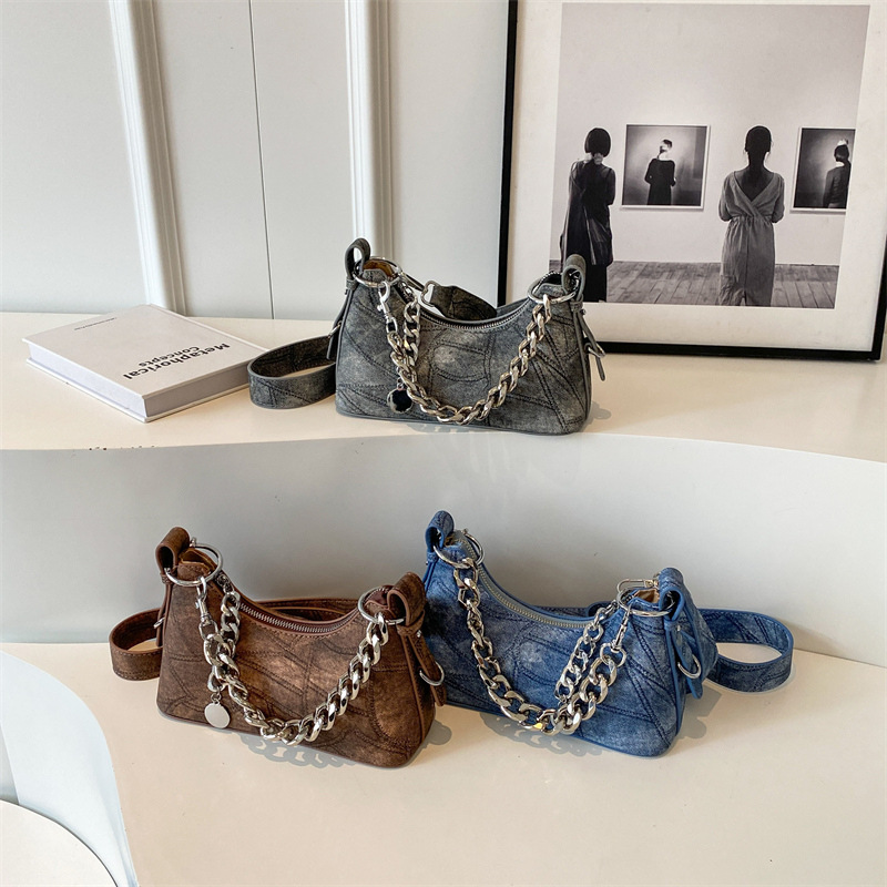 Stitching Underarm Chain Denim Shoulder Messenger Bag
