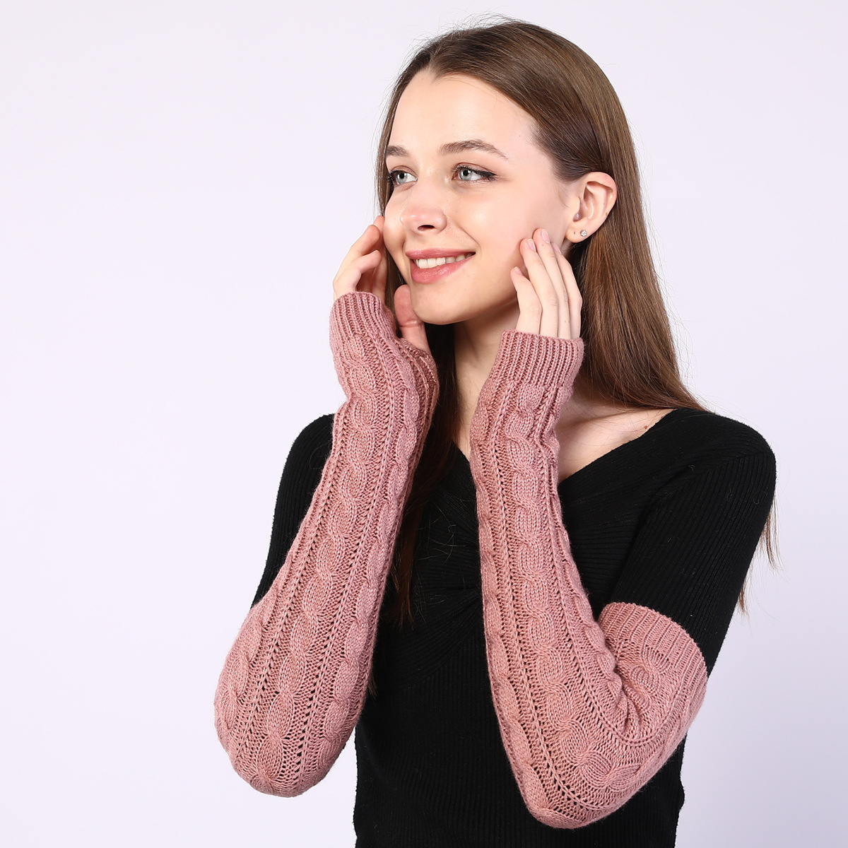 Twist Knit Warm Fingerless Sleeve Arm Cover