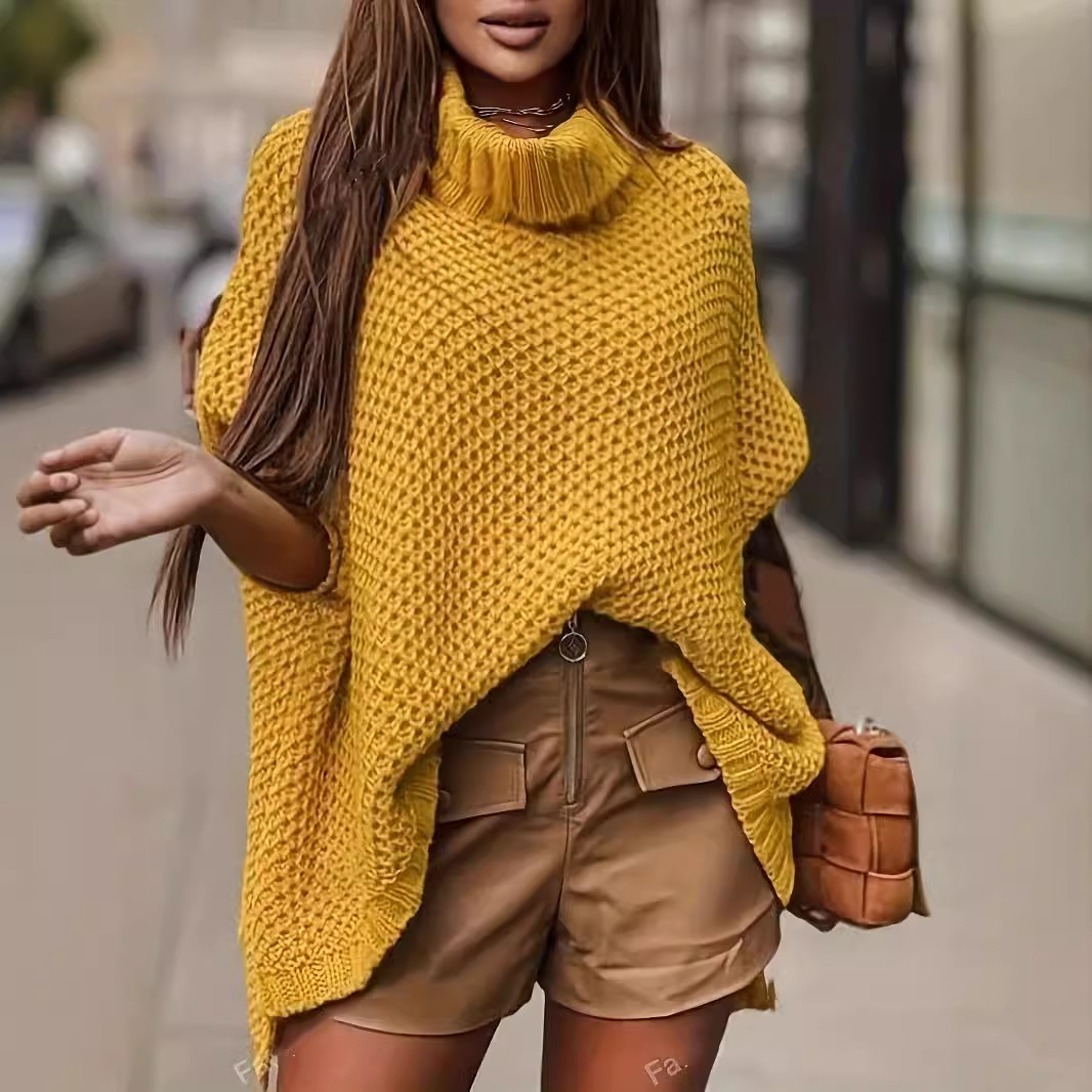 Large Slit Turtleneck Pullover At Hem