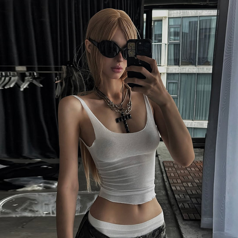 Casual Street Style Girl Solid Color Characteristic U-neck Versatile Top