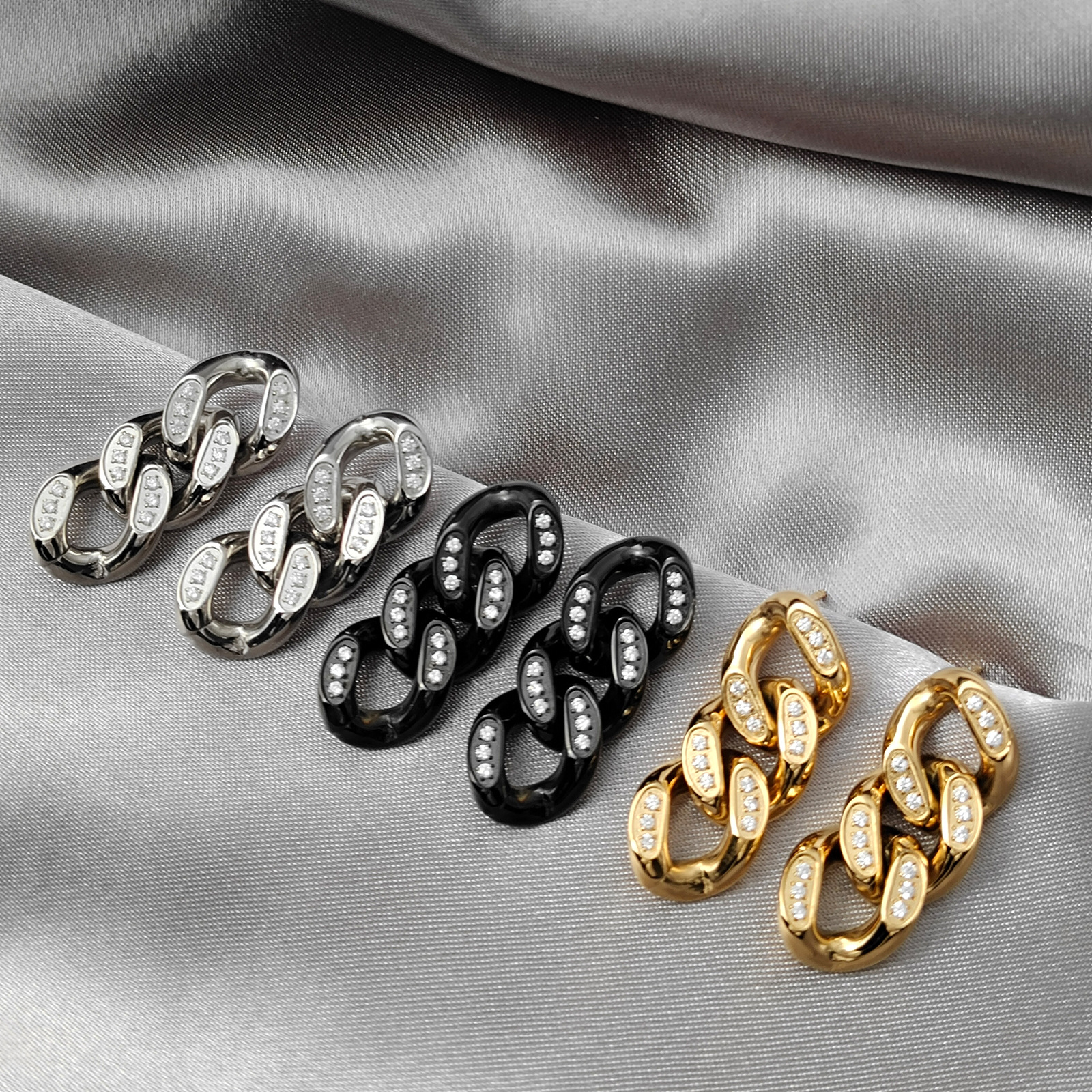 Personalized Stainless Steel Cuban Link Chain Female Stud Earrings