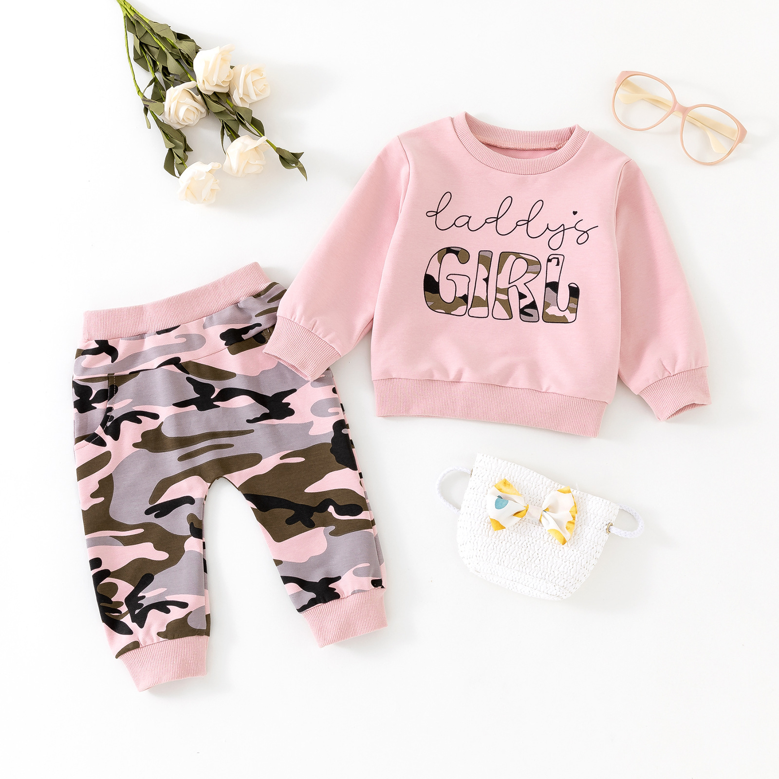 Long Sleeve Sweater Camouflage Trousers Suit