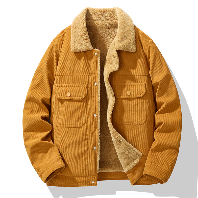 Men's Corduroy Jacket Berber Fleece Coat Warm