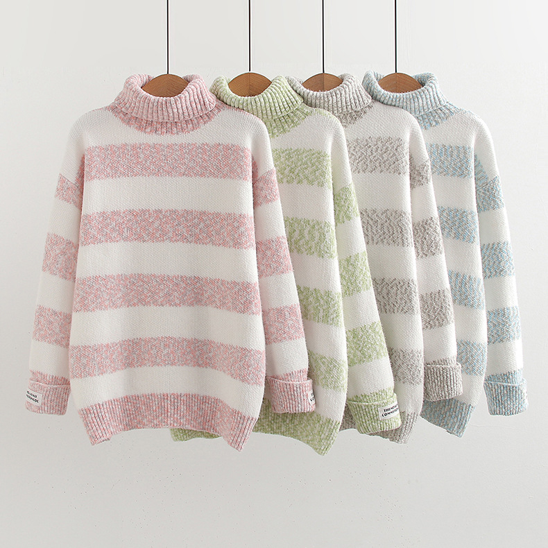Japanese Style Half Turtleneck Pullover Long Sleeve Knitted Sweater