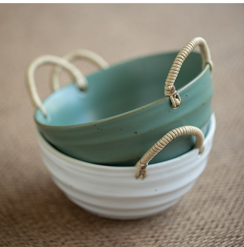Handmade Household Ceramic Tableware Woven Ear Anti-scald Bowl