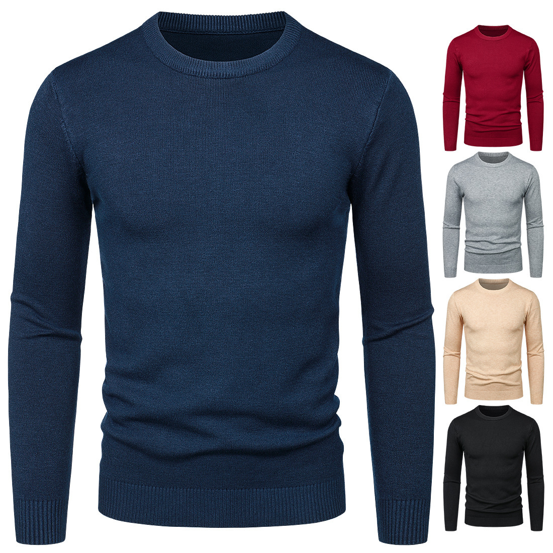 Men's Round Neck Sweater Solid Color Simple Free Size Long Sleeve