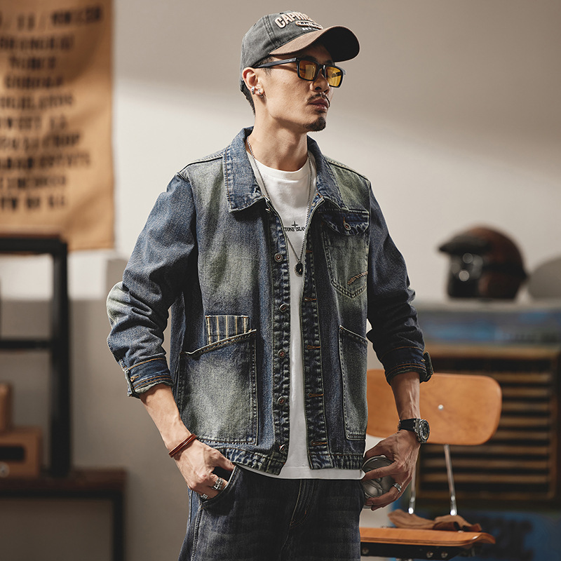 American Retro Embroidered Denim Coat Men's Jacket