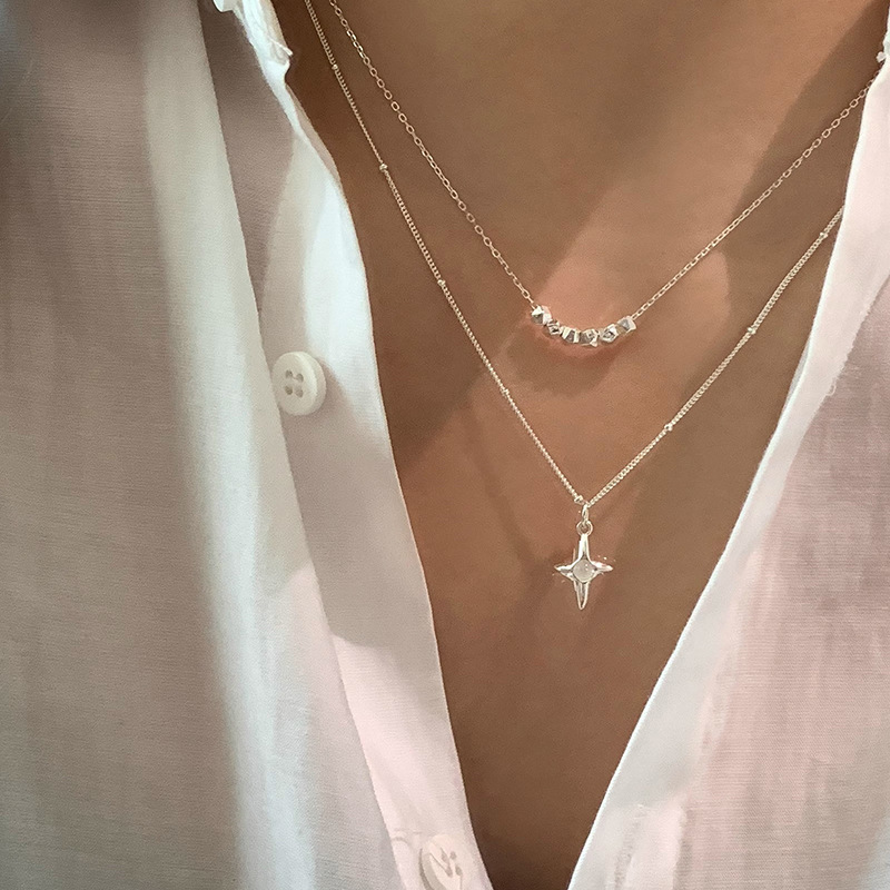 Double Layer Stainless Steel Opal Cross Double-layer Necklace For Women