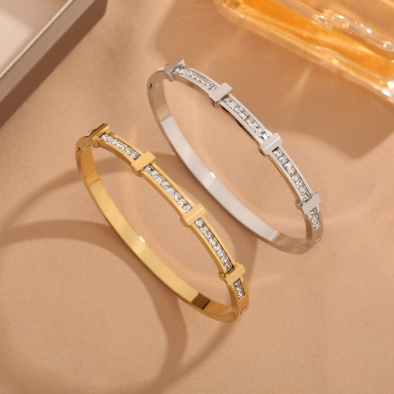 Rhinestone Bracelet Simple Zircon Double Layer Geometric Open Jewelry