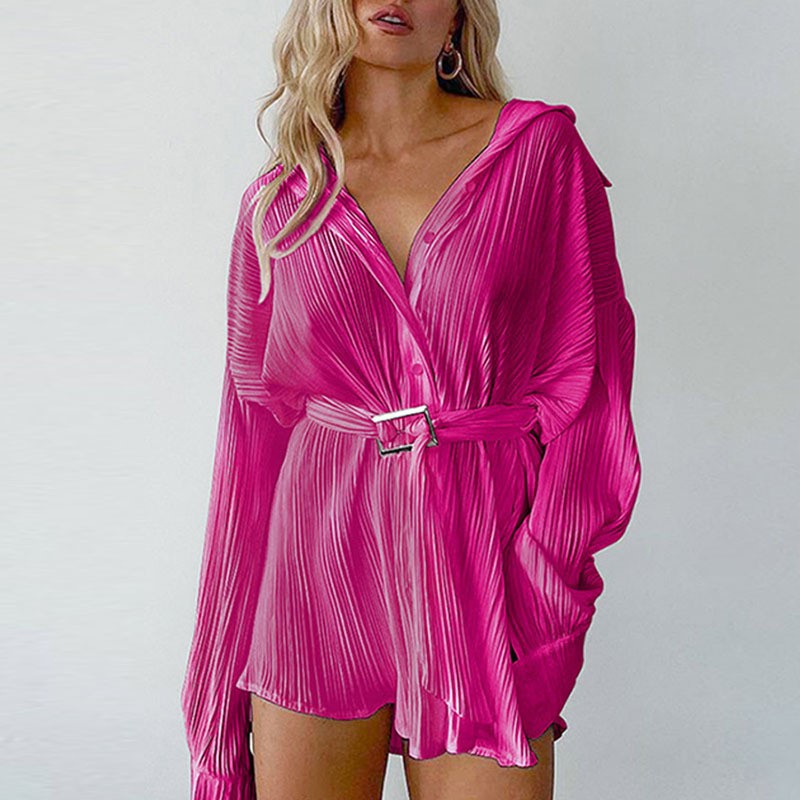 European And American Fashionable Pleated Long-sleeved Shirt-style