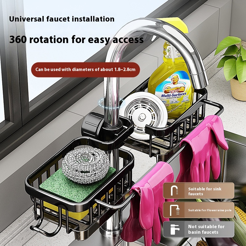 Kitchen Space Aluminum Sink Faucet Storage Rack Dishwasher Vegetable